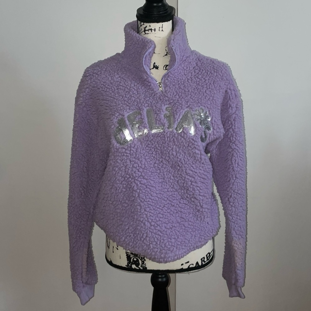 Furry purple DELIAS sweater with 1/4 zipper